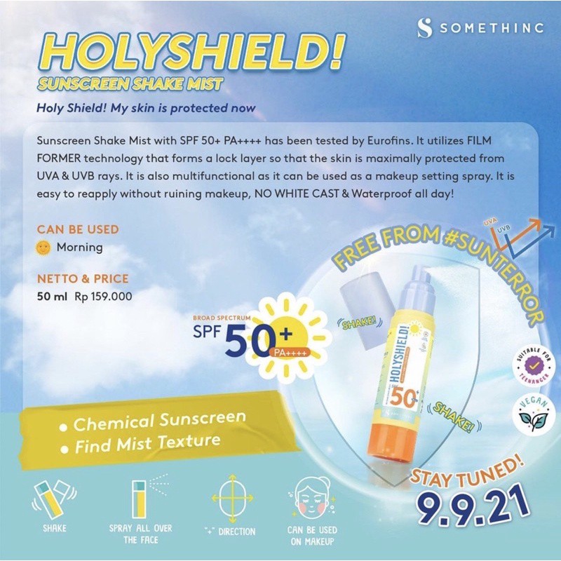 SOMETHINC Holyshield Sunscreen Confort Corrector Serum | Shake Mist SPF50 Pa++++