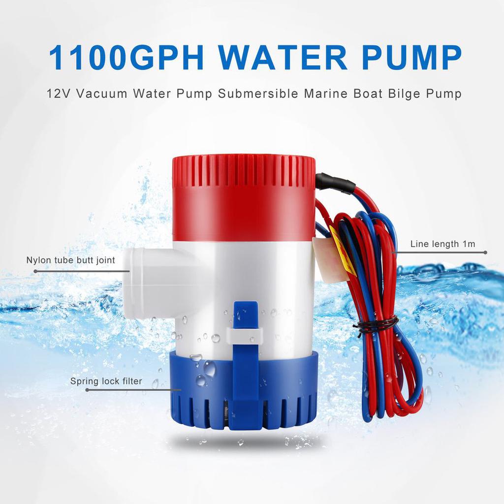 Bilge Pump Pompa Air Celup 12V 1100GPH Marine Lambung Kapal Pompa Submersible Kapal Aksesoris DC 12V