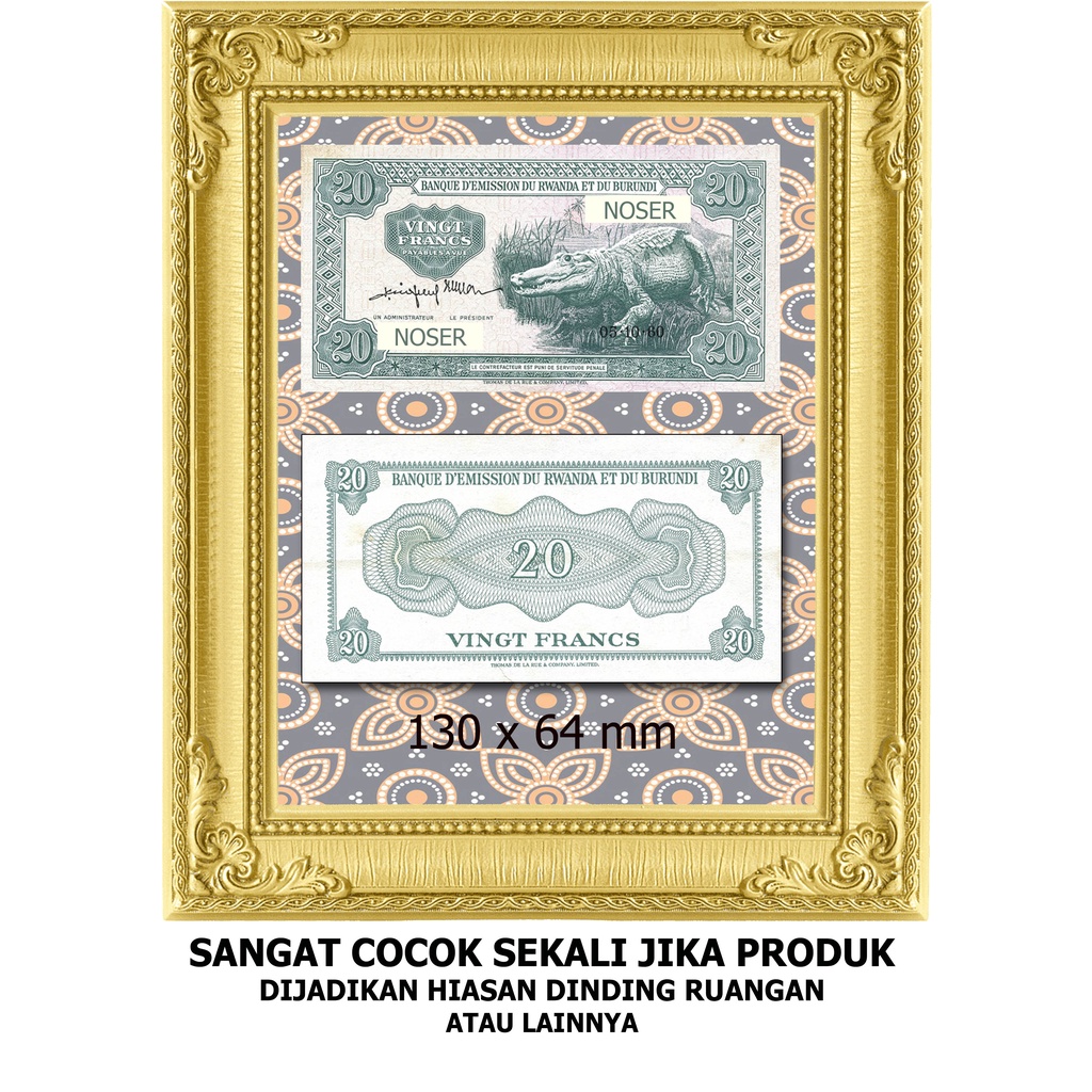 Uang repro 20 Rwanda tahun 60 hiasan dinding bukan asli