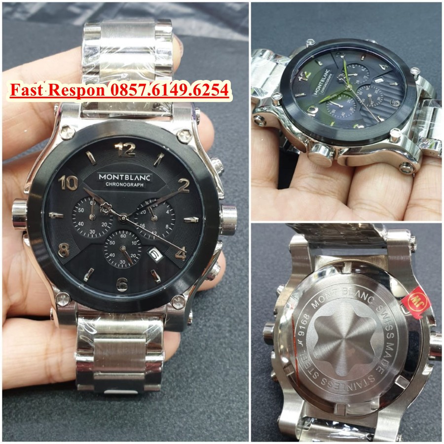 Hot Sale Jam Tangan Montblanc Chronograph Silver Black Garansi 1th