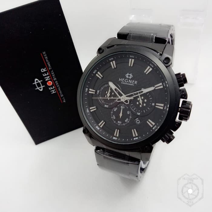 Jam Pria Hegner 5033 Black Chronograph Original