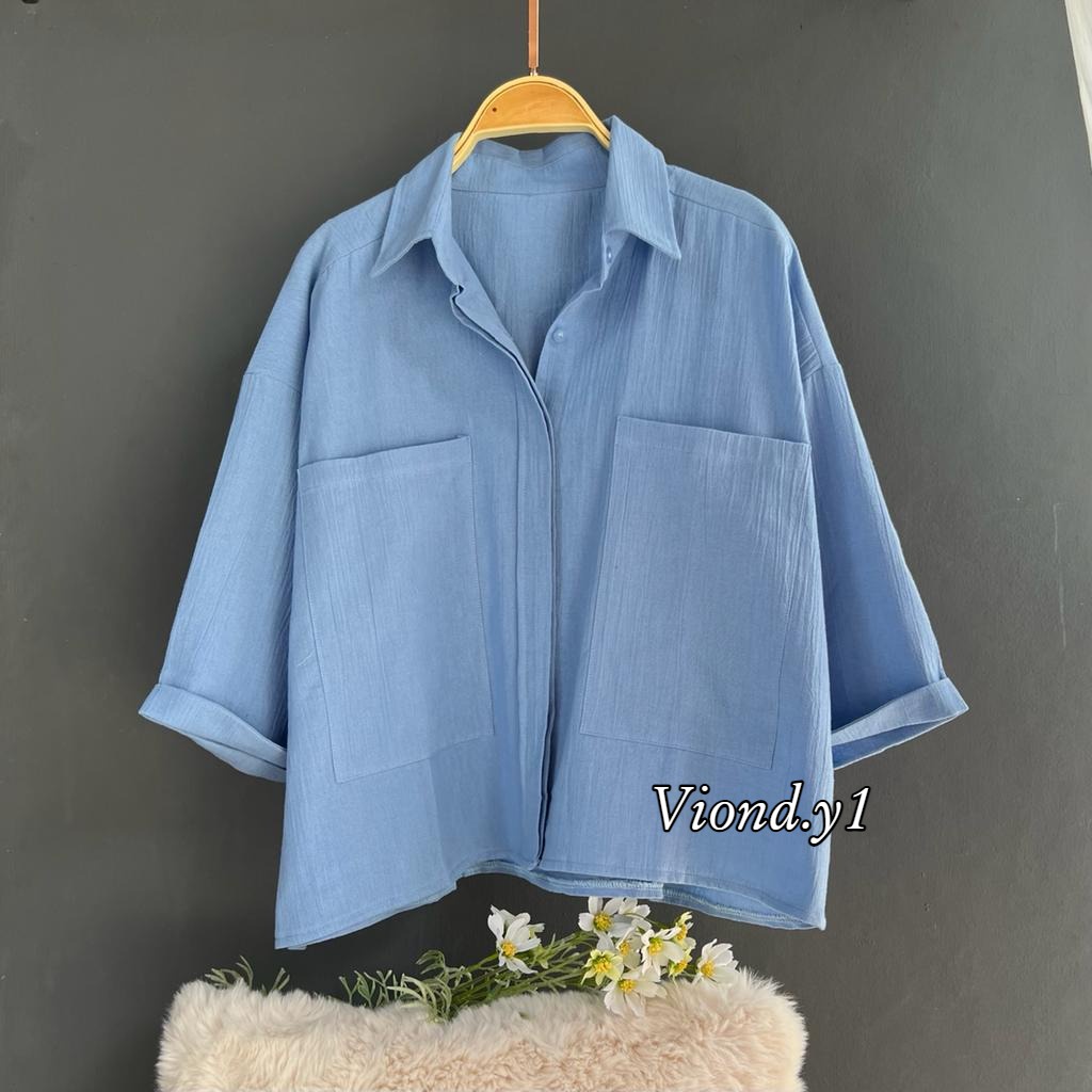 Kemeja Linen Kringkel Shirt / Atasan Blouse Korea Polos 120