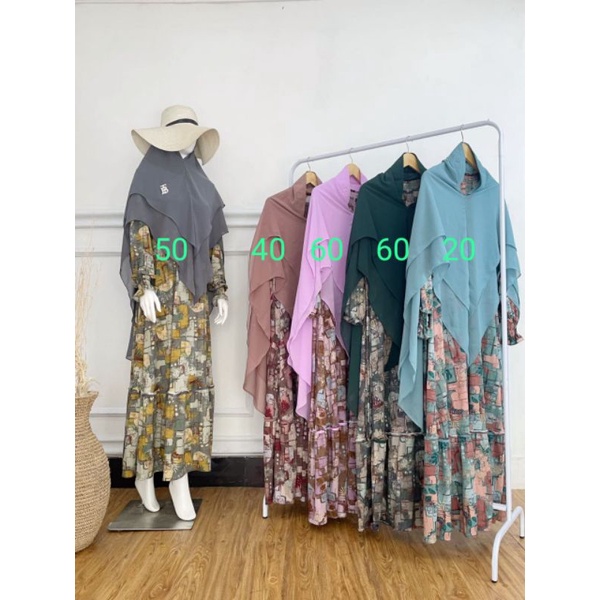 SET GAMIS MISBEE ALEMA CANTIK READY SRAGAMAN  KHIMAR CERUTY 2 LAYER