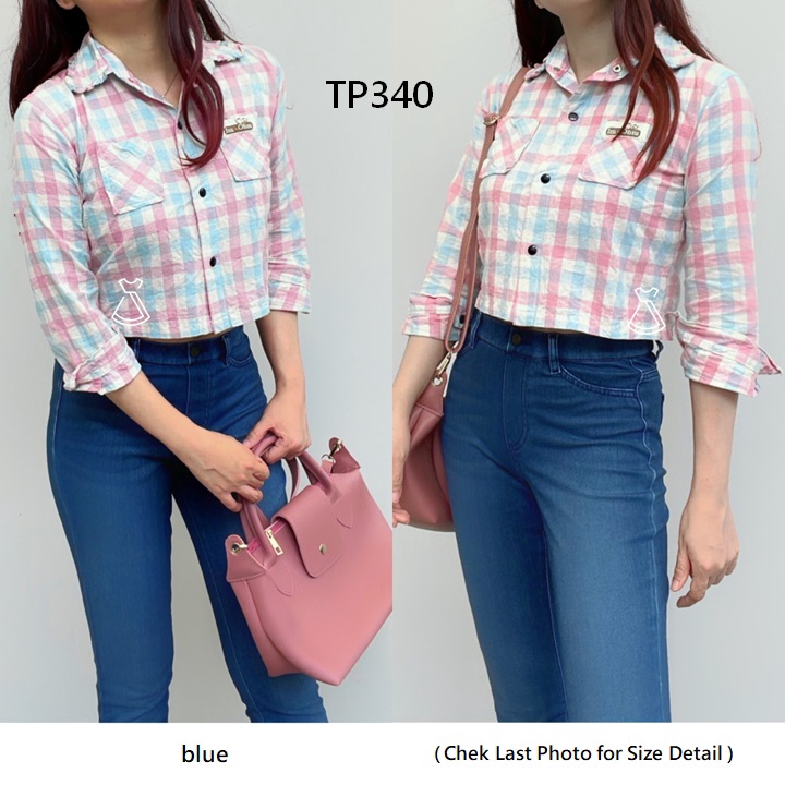 TP340 - ATASAN KEMEJA FLANEL WANITA CROP TOP KOREAN IMPORT