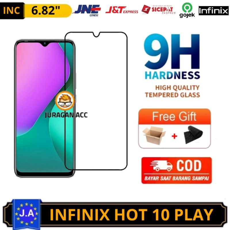 PREMIUM Tempered Glass Full Layar Screen Infinix Hot 10 Play - Tg Anti Gores Layar Kaca Hot 10 Play