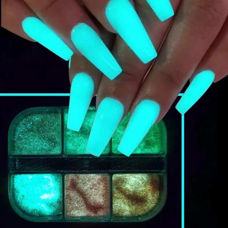 SUGAR POWDER GLOW IN THE DARK NAIL ART / BUBUK GLOW IN THE DARK 6 warna