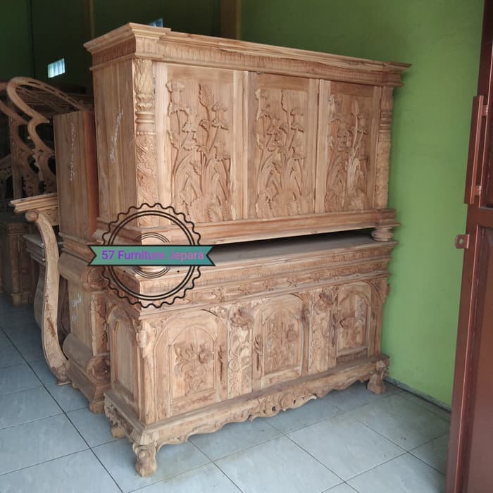 Meja Tv 150cm hias ruangan jati - Bupet ukir lemari pendek ukir Jepara