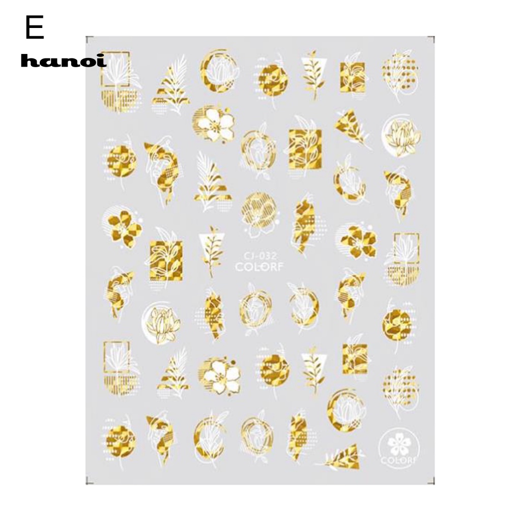 Han_stiker Kuku Motif Daun / Geometri Warna Bronze Untuk Nail Art