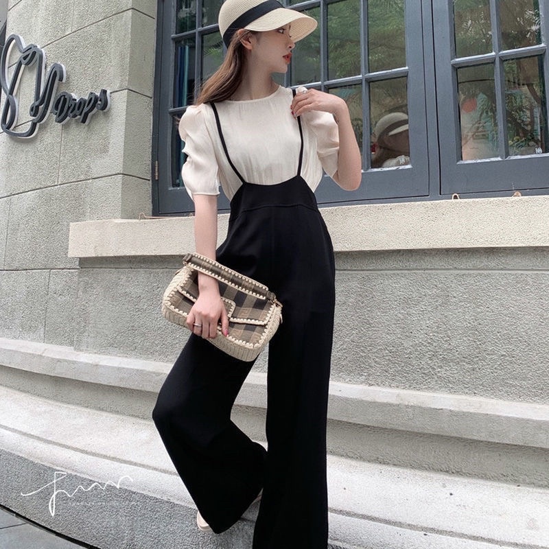 Jumpsuit Lengan bubble high waist strap pants M57