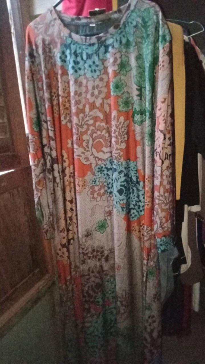 Venya Maxy Gamis Motif Batik Bahan Calvin Jeans Melar Adem Allsize Ld 105 Panjang 136-140 No Busui