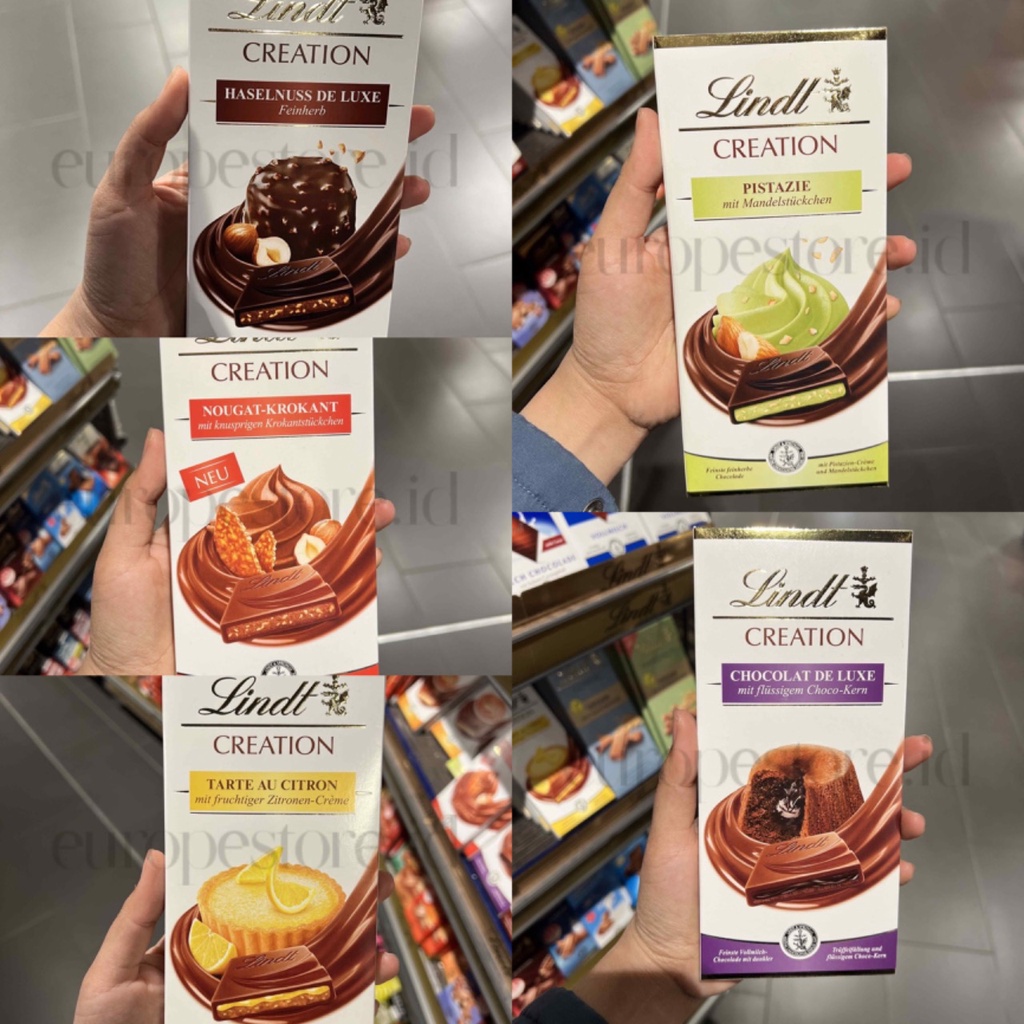 

READY STOCK Lindt Creation Schokolade 150g (Creme Brulee Pistachio Choolate De luxe Hazelnut De Lux Tarte Au Citron Nougat Krokant)