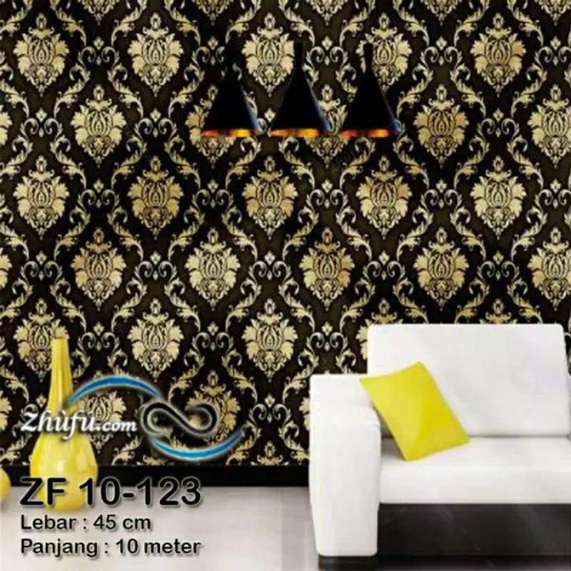 Wallpaper Sticker Dinding Motif Batik Gold Dasar Hitam Panjang 10M Lebar 45Cm