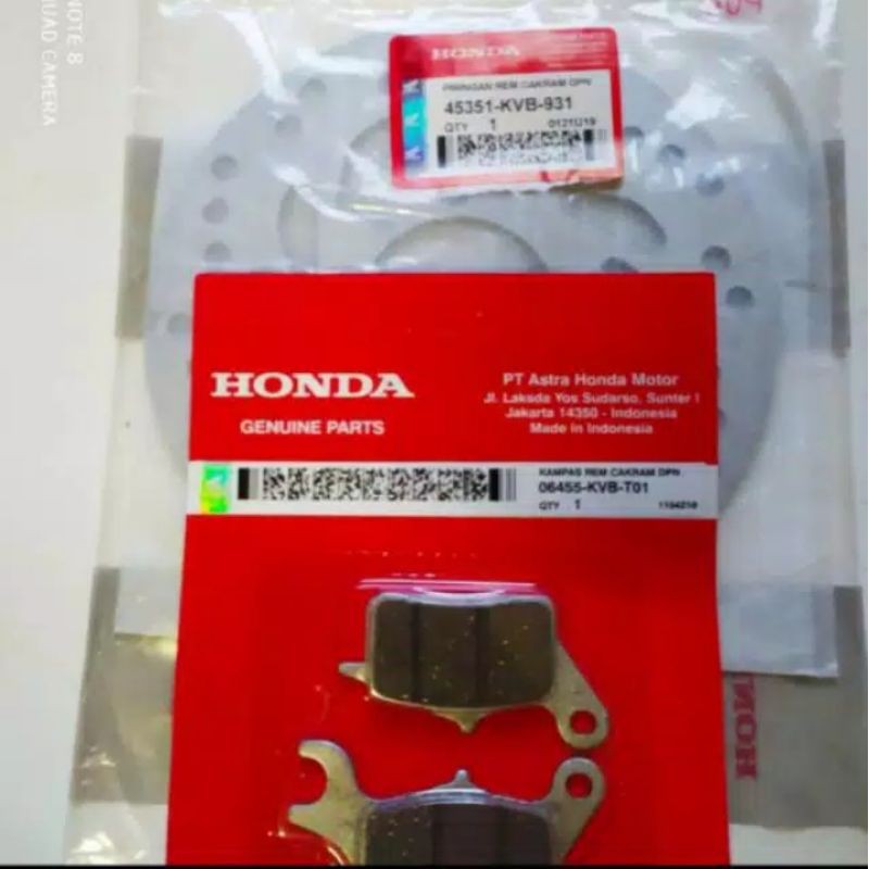 Piringan cakram depan+kampas Rem Honda beat Fi/Vario 125 OLD ORI berkualitas
