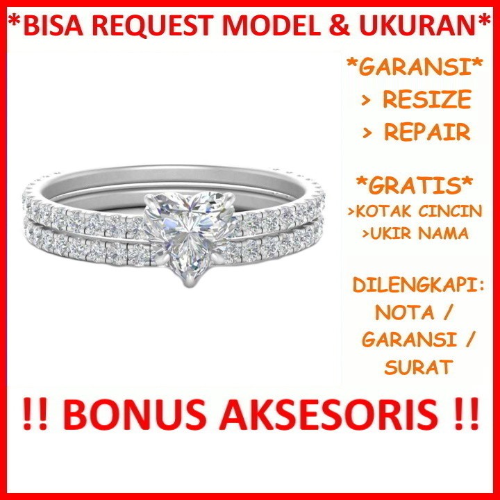 Gratis Ukir Nama Bisa Pesan Model Garansi Silver Asli Cincin Tumpuk Wanita Perak Kawin Nikah Tunangan Id451