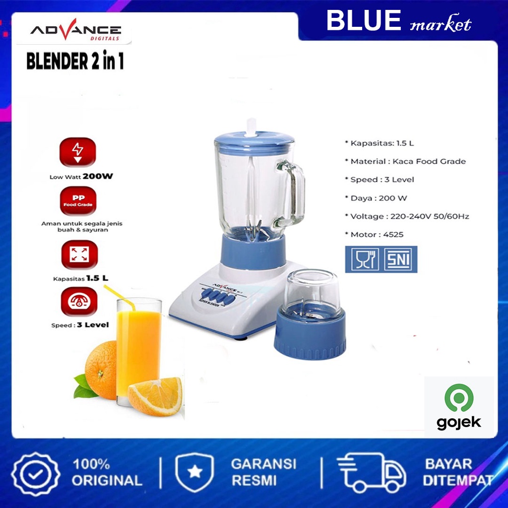 Advance Blender Tabung Kaca BL2 2in1 1.2 Liter Multifungsi