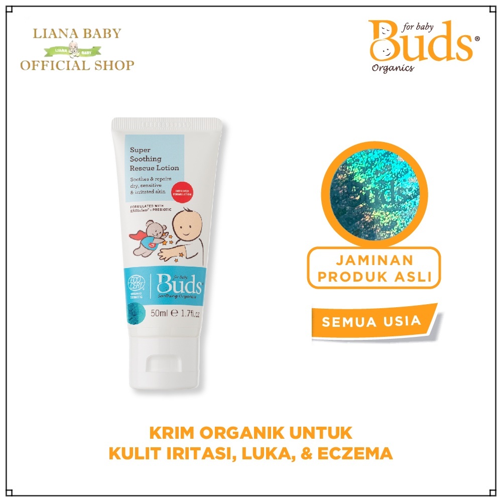 BUDS ORGANICS SUPER SOOTHING RESCUE LOTION 50ML KRIM PERAWATAN IRITASI LUKA ECZEMA BAYI exp 05/2025