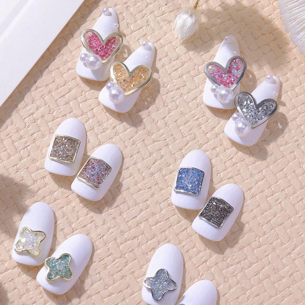 AUGUSTINA Augustina Berongga Rivet Perhiasan Pesona Bingkai Logam Peach Hati Empat Daun Semanggi DIY Nail Art Dekorasi