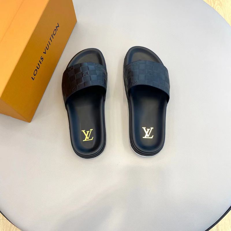 sandal cowok slip on lv sendal pria mirror kulit asli selop slippers men