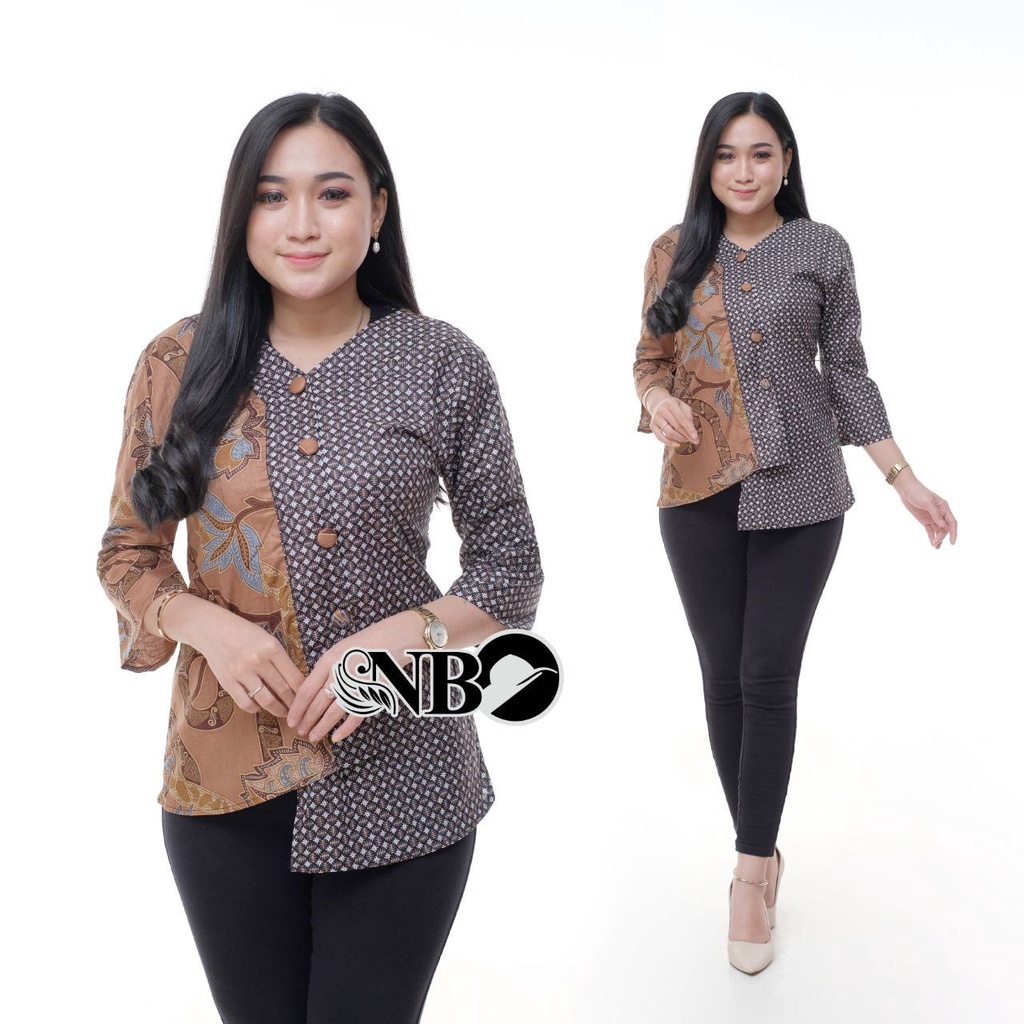 Atasan Batik Wanita blouse blous blus ukuran M L XL XXL 3L 4L 5L 6L-Akar coklat