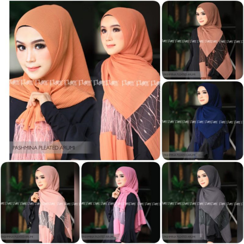 Pashmina Plisket/Pleated Arumi Mutiara Ori Flow Idea Hijab