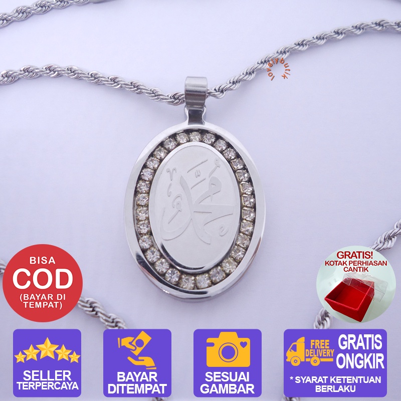 Lovelybutik Kalung Titanium Anti Karat Aisyah Kalung set Liontin Islam Ukuran 60 cm Bonus Kotak