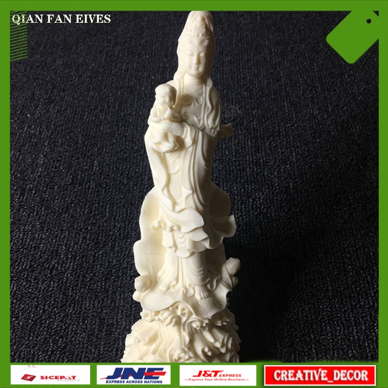 Patung Hiasan Meja White  Send child Guanyin sculpture statue，Modern art sculpture，Chinese Buddha St