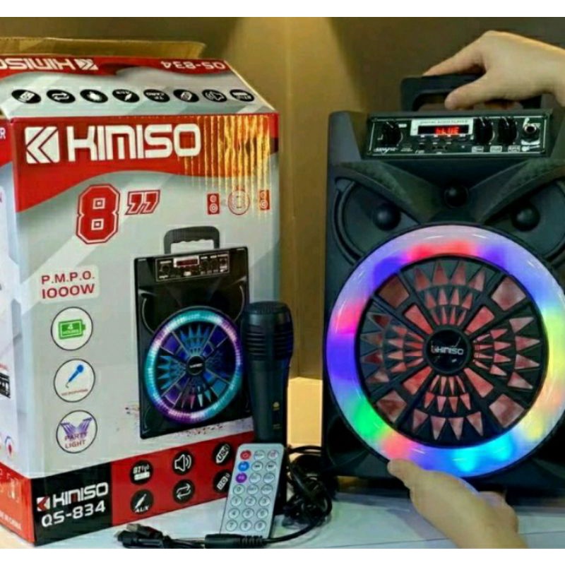 Speaker bluetooth portable 8 inch remote control + mic super bass
