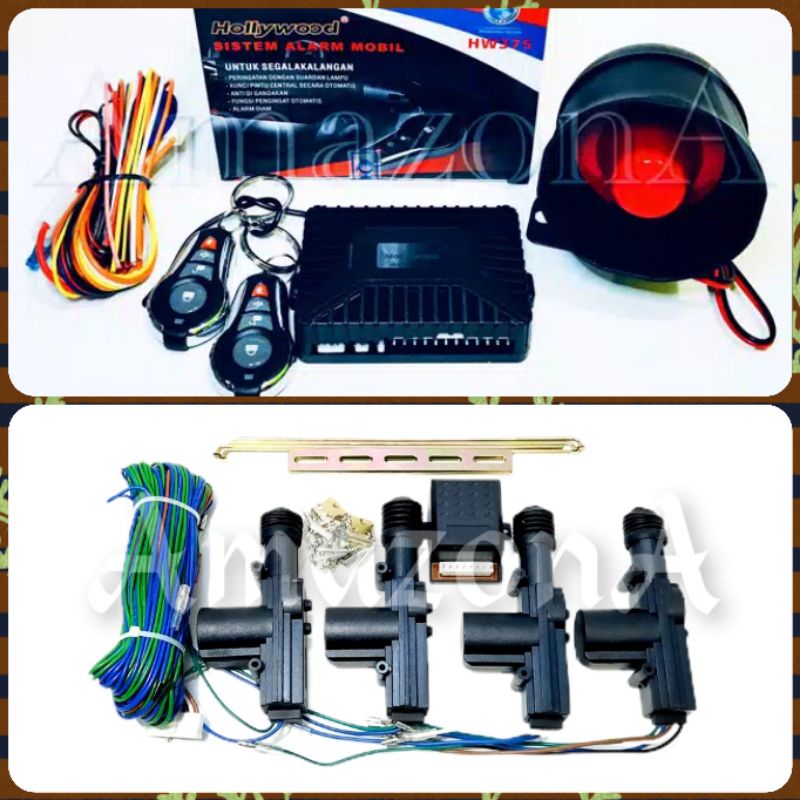 Paket Alarm Mobil Hollywood HW375 dan Central Lock 4 Pintu