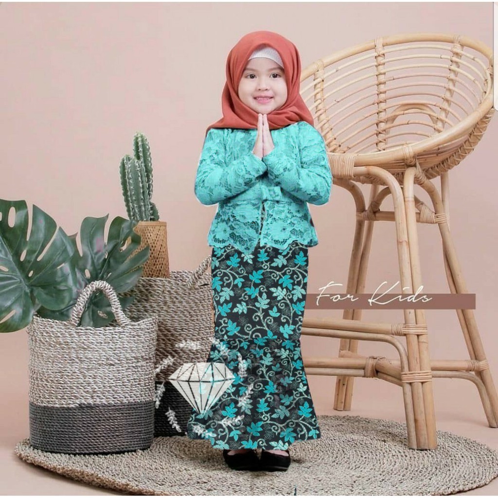 untuk anak 3sd12 tahun kebaya set shireen brukat batik 5 ukuran M sd 3XL 8 warna