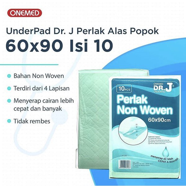 UNDERPAD DR.J ONEMED (PERLAK ALAS POPOK 60x90cm) (1 Pack isi 10 lembar)