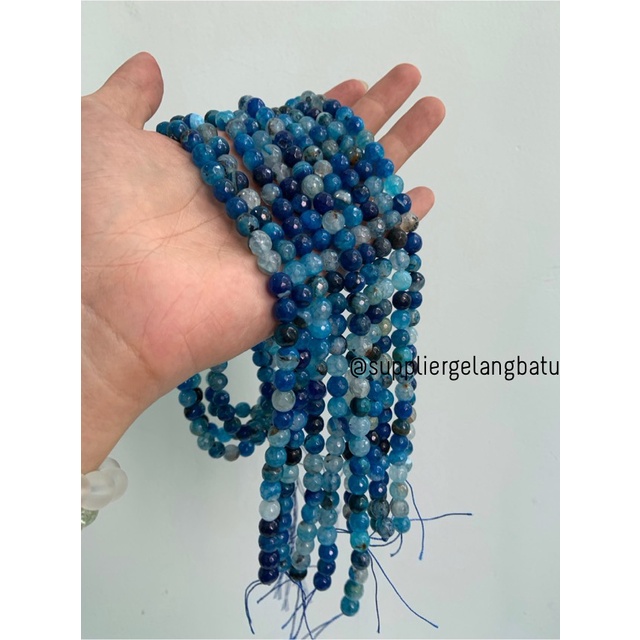 batu aquamarine serat BIRU TUA FACETED BEADS 8mm cutting gelang kalung