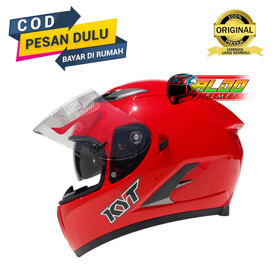 HELM KYT FALCON SOLID FIRE RED ORIGINAL | Helmet | KYT | Double visor | Helm kyt falcon Termurah