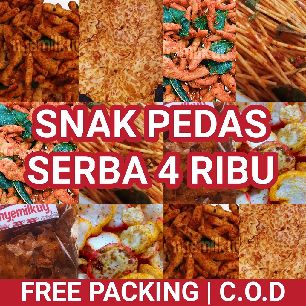 

Snack Pedas Camilan Grosir Serba 4 Ribuan | Basreng | Mi lidi | Kripca | Sebring | Usus