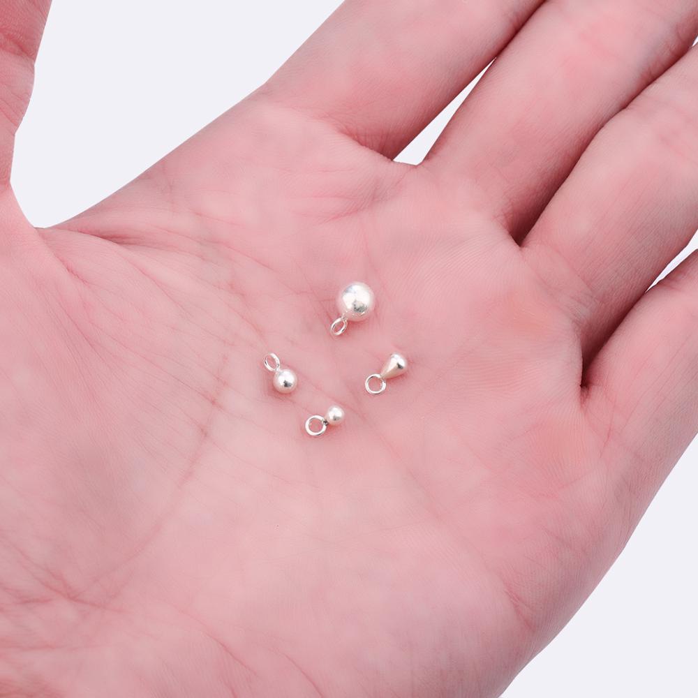 925 Sterling Silver Findings 4pcs Tail Chain Water Drop End Beads For DIY Extender Chain Jewelry Bracelet Making Accessories