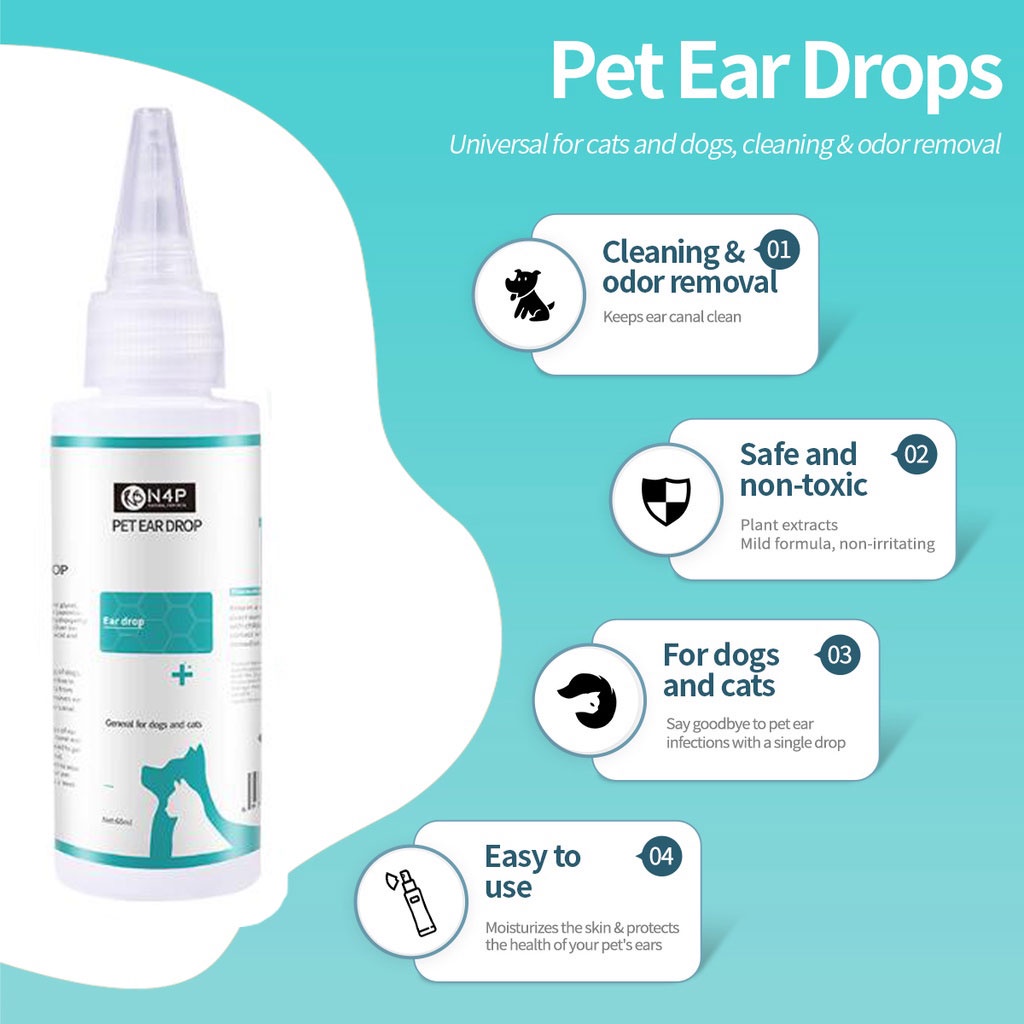 Pet Ear Drop Obat Tetes Telinga  Kucing Anjing Ear Mites Kutu dan Infeksi Telinga Hewan Pet Ear Cleaner 60ml