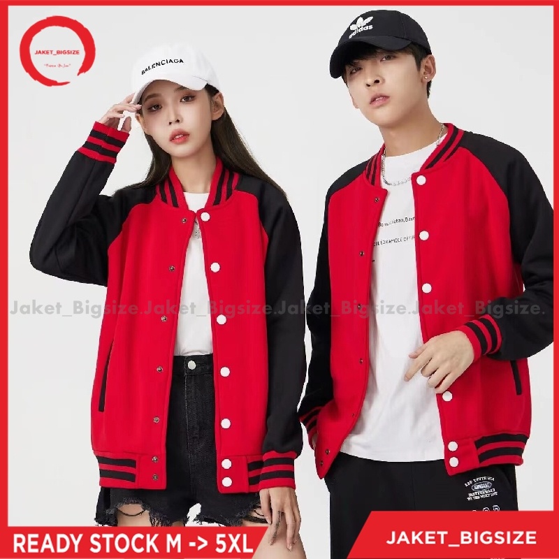 Varsity Varsiti Jaket Universitas Bisbol Baseball Cowok Cewek Couple Oversize Jumbo Warna Merah Hitam Ukuran M L Xl 2xl 3xl 4xl 5xl Korean Style Hits Viral