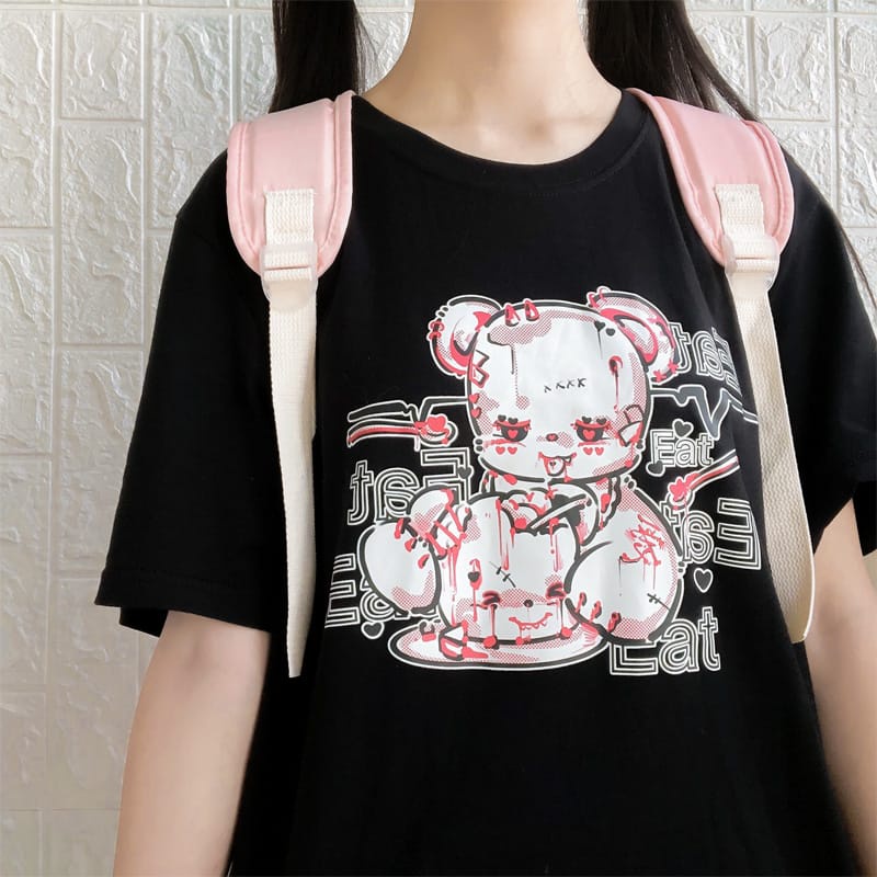 MYSTIQUE.ID-BAJU KAOS PINK SCARRY BEAR T-SHIRT LUCU DAN AESTHETIC