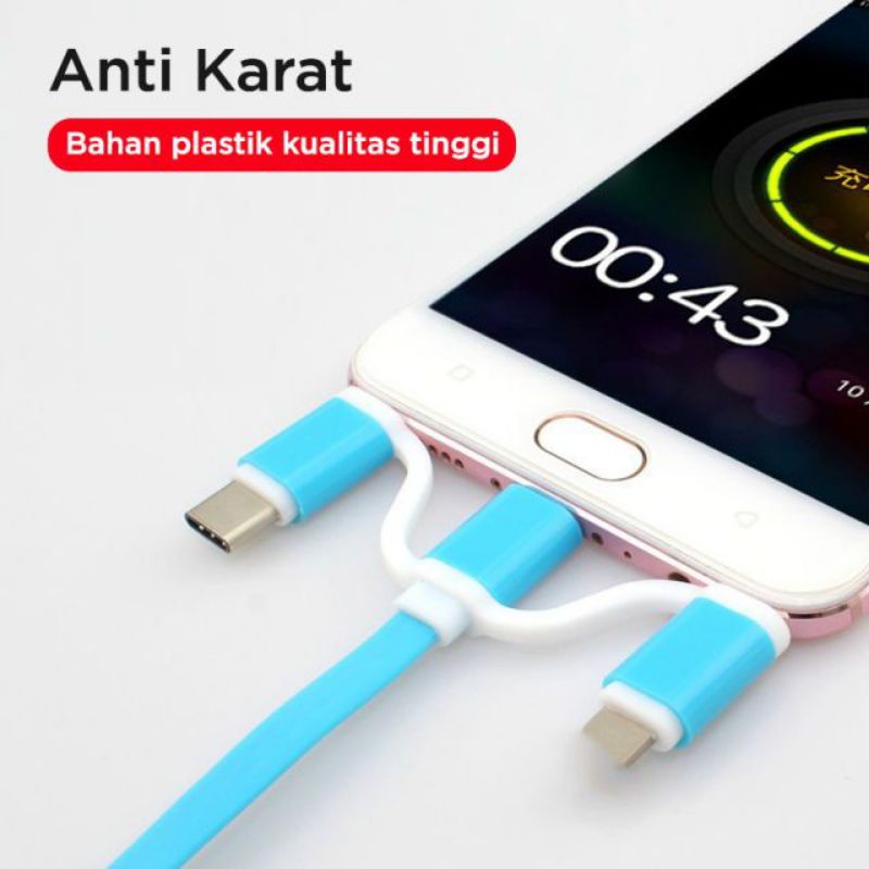 kabel charger kabel USB kabel data Multifungsi 3in1 kabel data tarik gulung 3in1