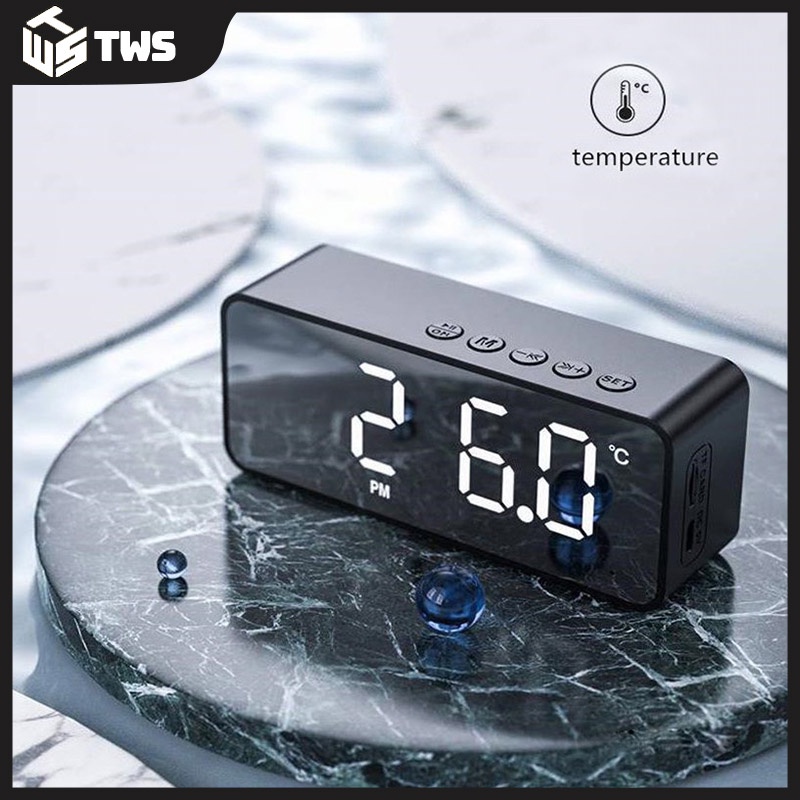 S50 Bluetooth Speaker 5.0  FM Radio LED Mirror Alarm Clock Subwoofer Music Player Snooze Desktop Clock Wireless