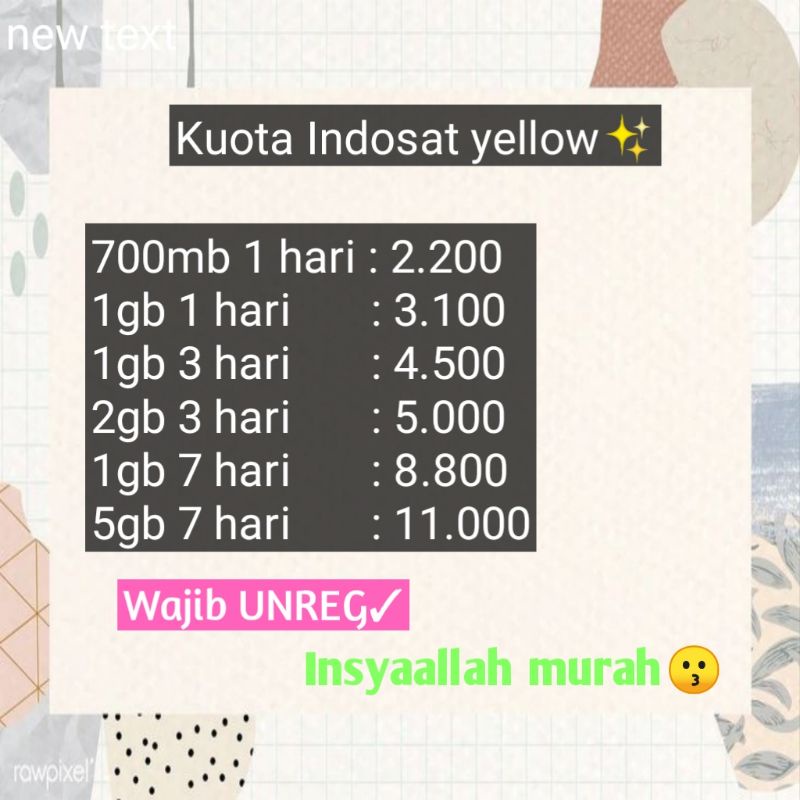 Isi Ulang Inject Paket Yellow 700Mb-5Gb Indosat Ooredoo [UNREG]
