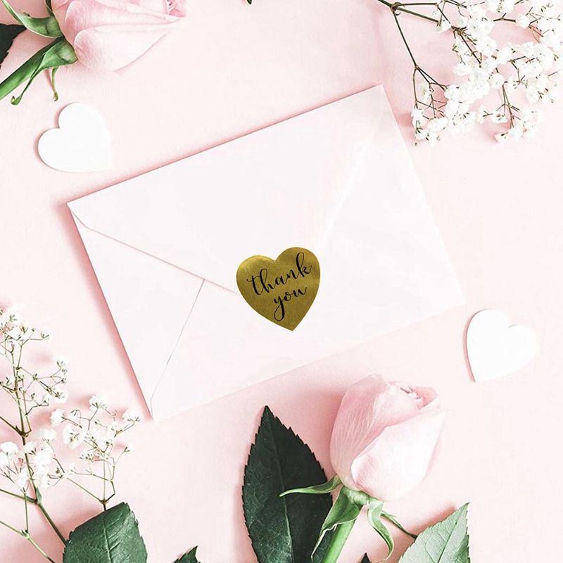 

Minimal 50pc thank you sticker kabel kecil stiker label bentuk hati love thank you gold