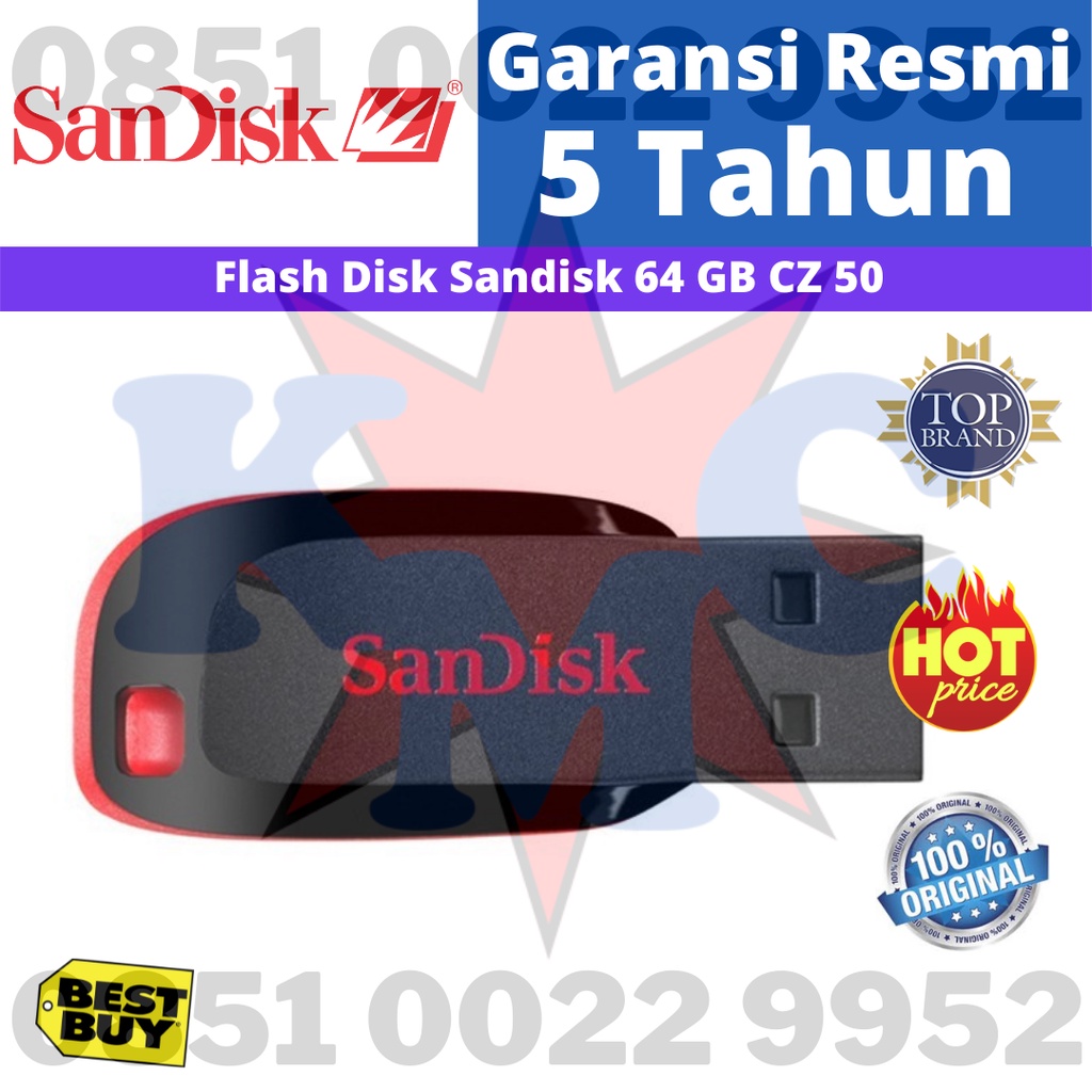 Flashdisk SanDisk 64 GB USB 2.0 Cruzer Blade Flash Disk 64GB CZ50 Original