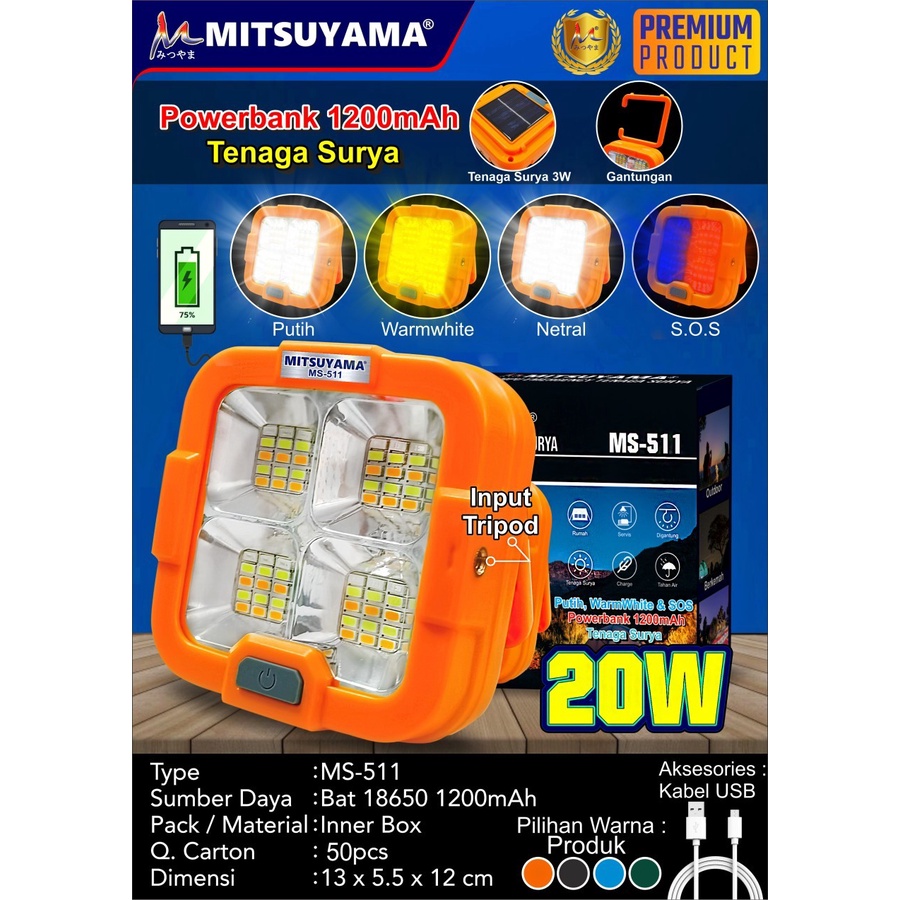 Barangunik2021 -Lampu Emergency Tenaga Surya Mitsuyama 20Watt MS-511/Emergency Solar