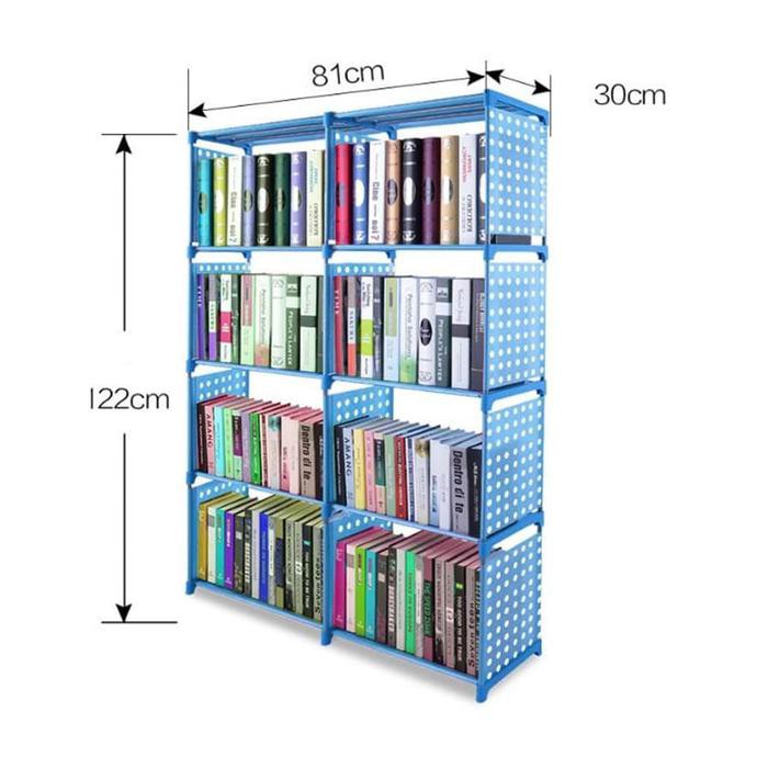 Rak Buku Book Rack Portable Mudah Bongkar Pasang Alumunium 5 Susun 4 Ruang Serbaguna Multifungsi Mi