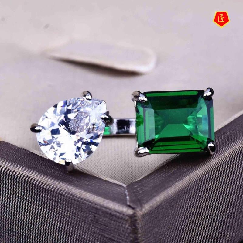 [Ready Stock]Natural Emerald Ring Ins Cold Style Advanced Customization