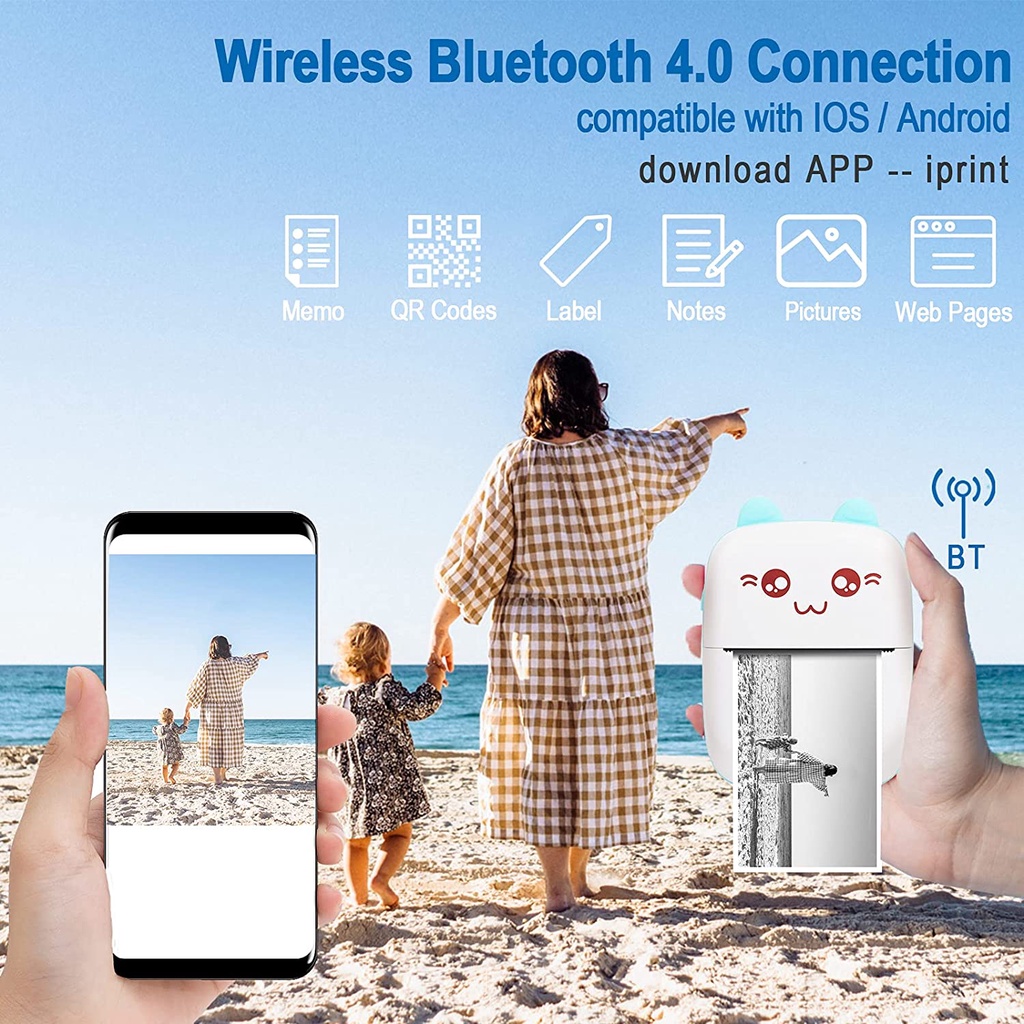 Mini Thermal Printer Bluetooth Wireless Portable/ Photo Label Memo Receipt Paper Pocket Thermal