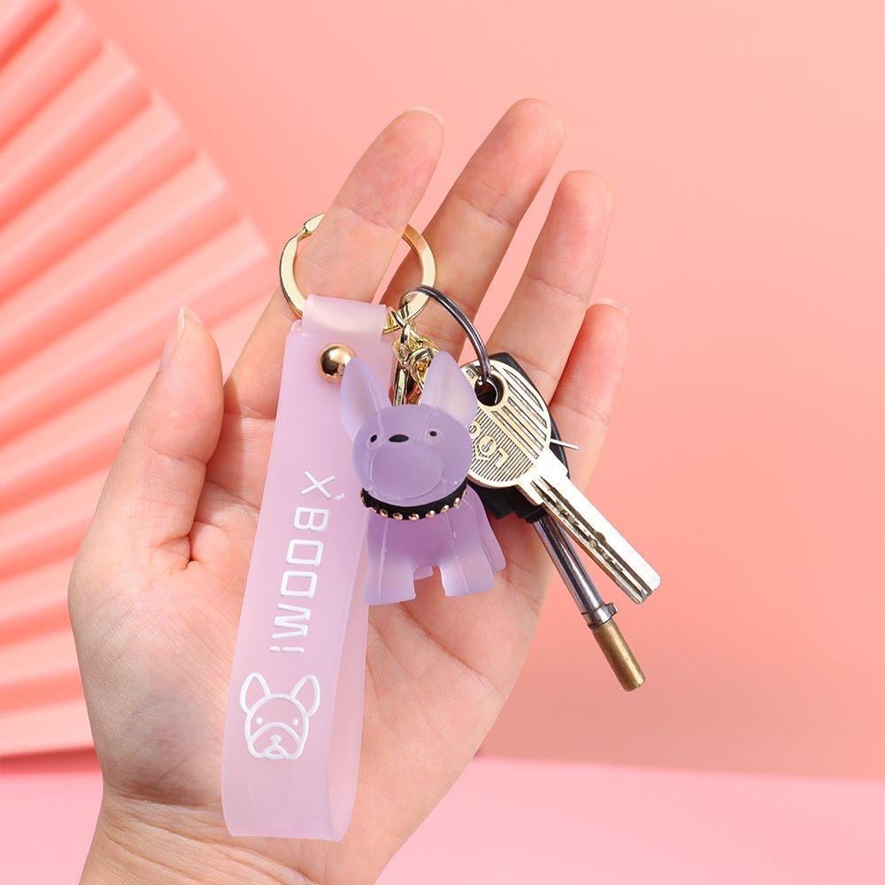 Wonder Kristal Buldog Anjing Gantungan Kunci Lucu Fashion Portable Mobil Key Holder Tahan Air Warna-Warni French Bulldog Pendant