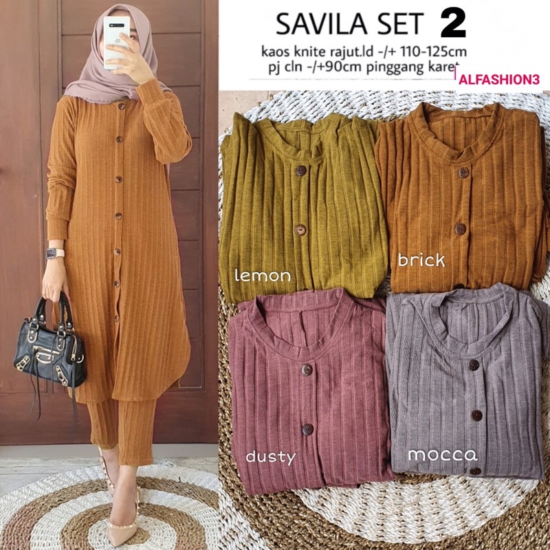 BAJU SETELAN WANITA KAOS RAJUT KNITE • SAVILA SET ORIGINAL BY ALFASHION HIJAB