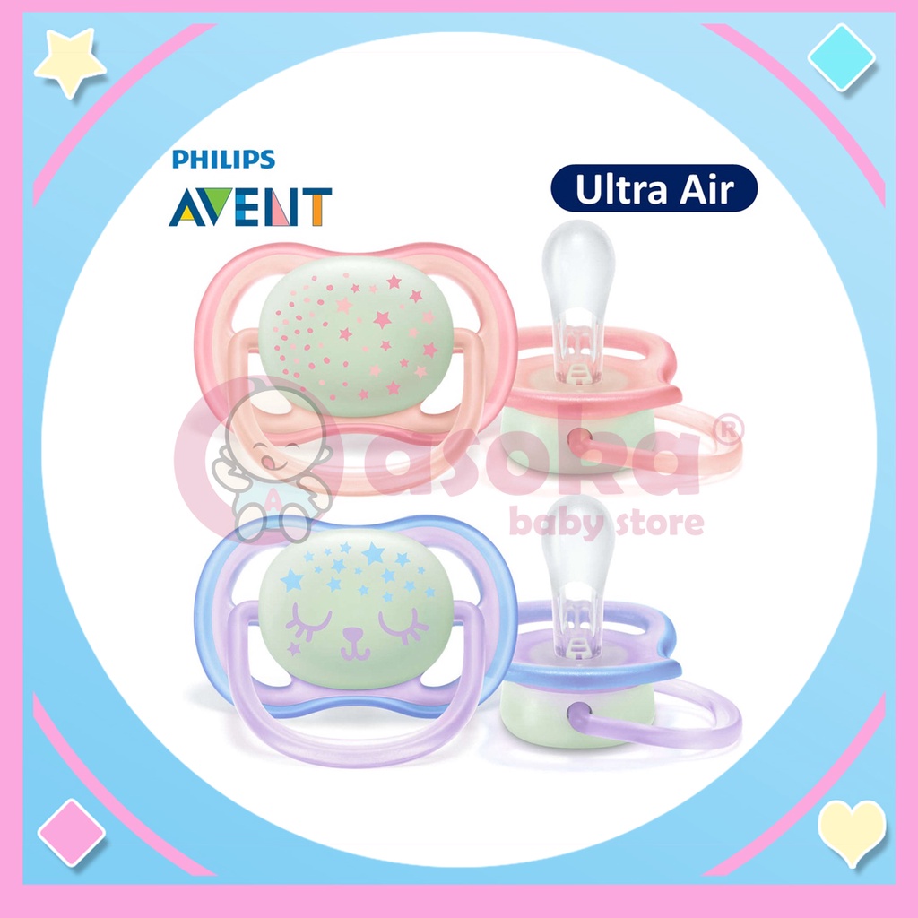 Philips Avent Soother Ultra Air Night Girl 0-6m SCF376/12 - Empeng Bayi ASOKA
