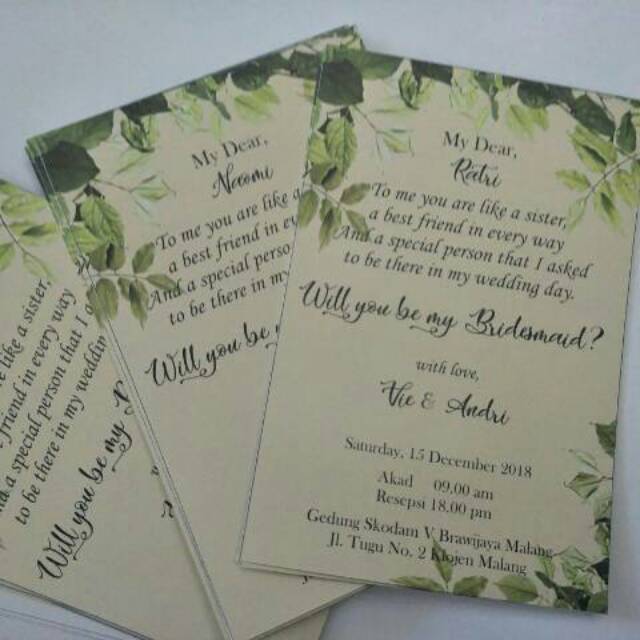 Bridesmaid Card Kartu Ucapan Kartu Bridesmaid Shopee Indonesia